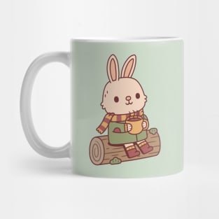 Cute Bunny Rabbit With Hot Coffee Mug